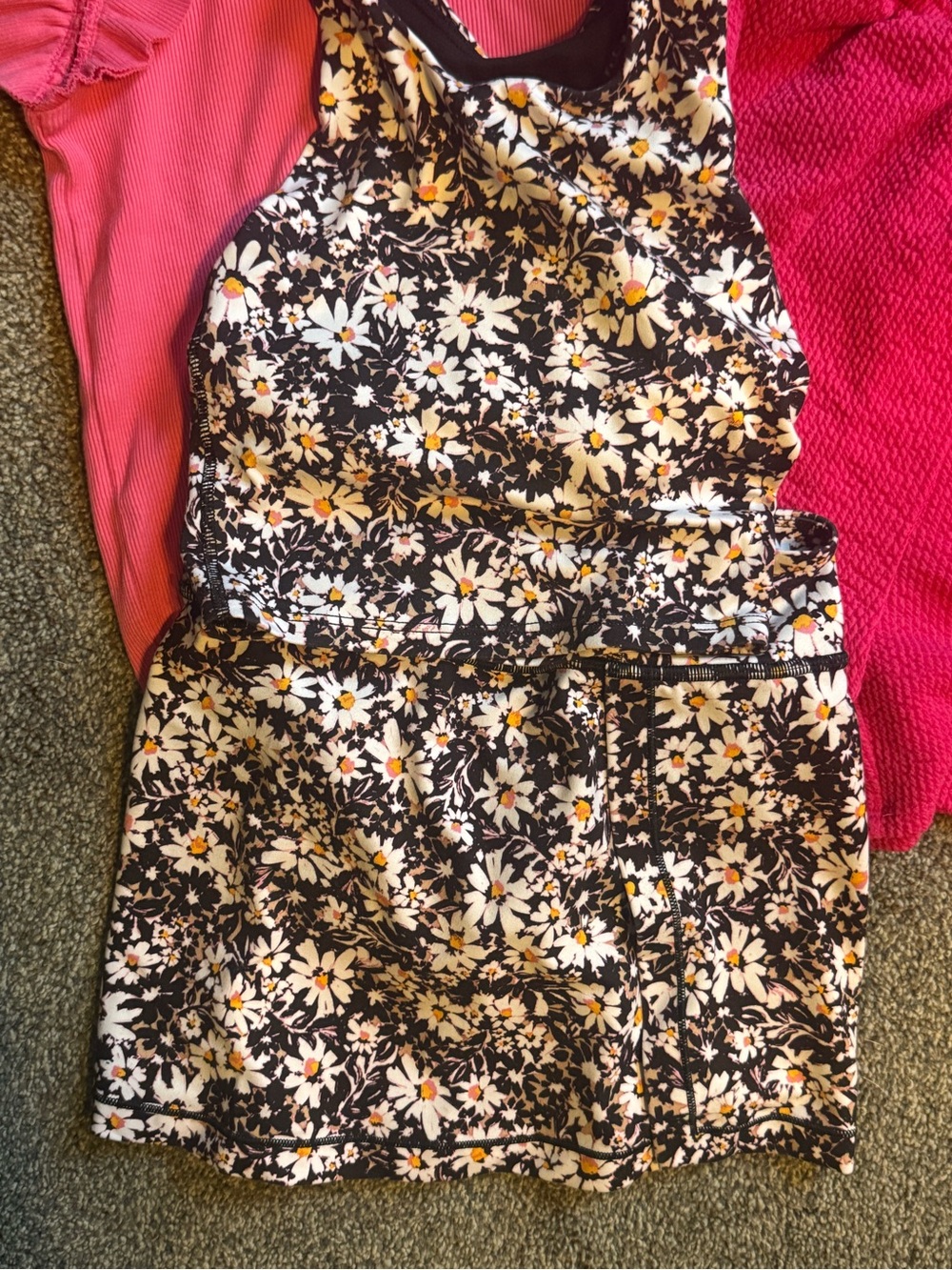 Athleta Girl Daisy Print Tank/skort - Black & White with Yellow Accents XS/6